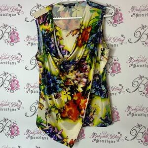 Linea domani tank top flowers multicolor rainbow fairy hem Floral Sleeveless Top